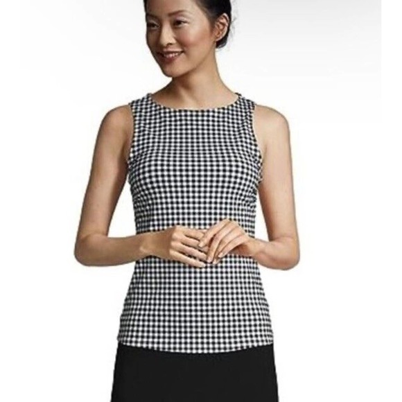 Lands End Tankini Swimsuit Top Womens 4 Black White Check High Neck NEW - Picture 1 of 8